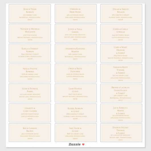 Étiquettes de adresse d'or et d'ivoire simples élé (Feuille)