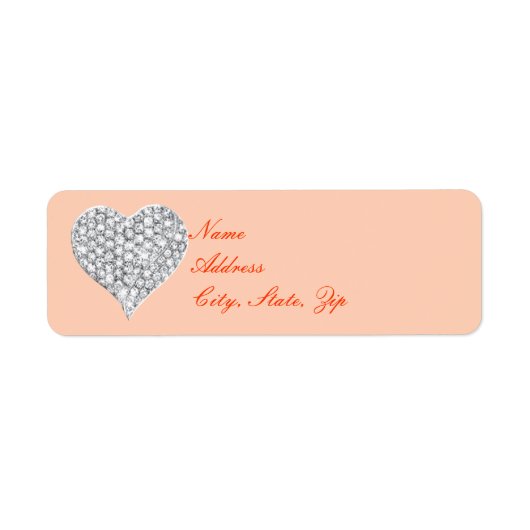 Étiquettes de adresse du coeur de diamant orange (Devant)
