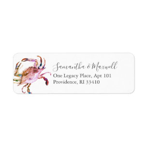 Étiquettes de adresse du crabe d'aquarelle côtière