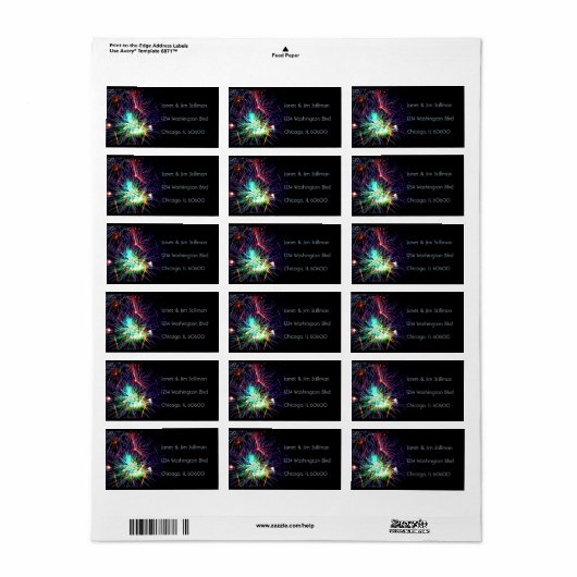 Étiquettes de adresse Fireworks (Feuille entière)
