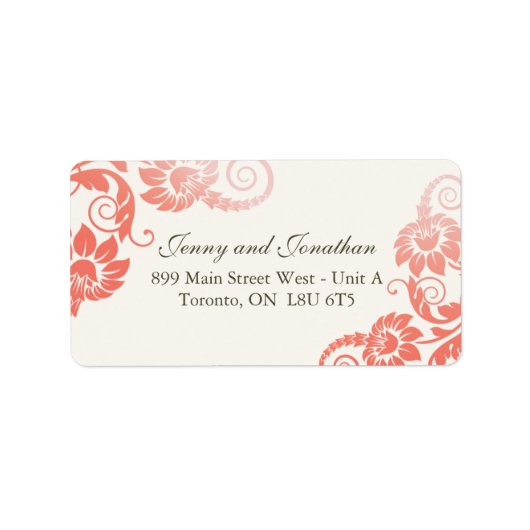 Étiquettes de adresse floraux de corail élégant (Devant)