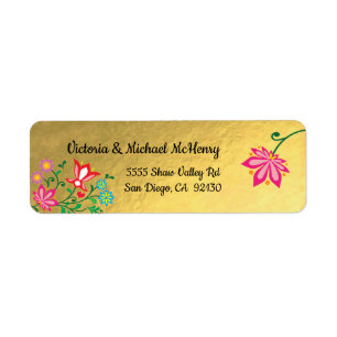 Étiquettes de adresse floraux de Fiesta Gold Foil