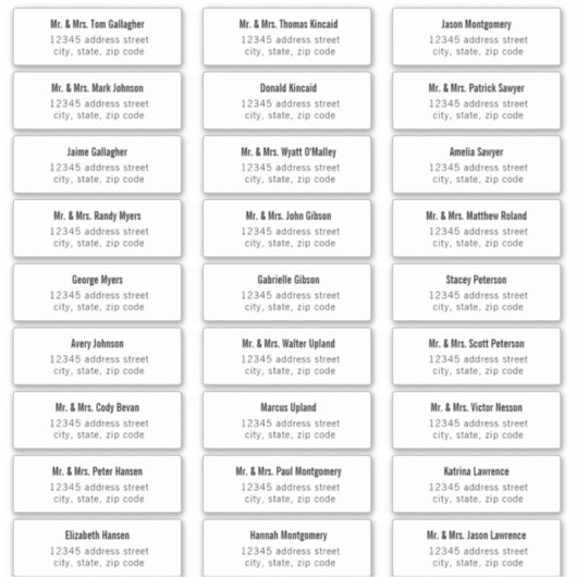 Étiquettes de adresse invités de type Bold (Devant)