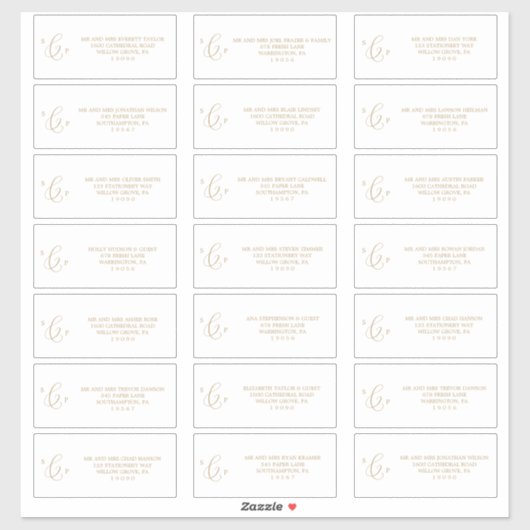 Étiquettes de adresse invités Delicicate Gold Mono (Feuille)