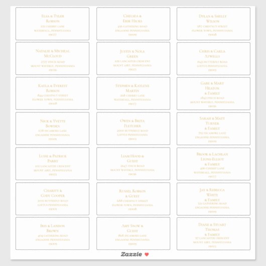 Étiquettes de adresse Mariage de police or simple  (Feuille)