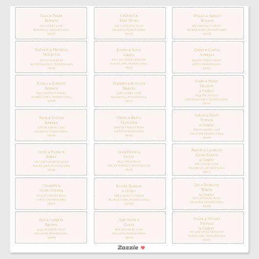 Étiquettes de adresse Mariages de polices or Blush (Feuille)