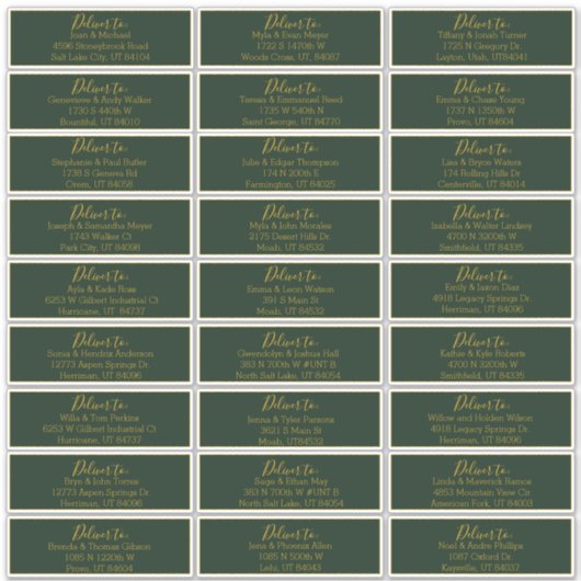 Étiquettes de adresse Mariages Emerald Gold Script (Devant)