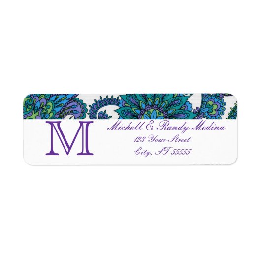 Étiquettes de adresse Monogrammes Peacock (Devant)