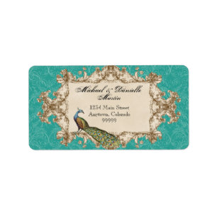 Étiquettes de adresse - paon vintage turquoise et