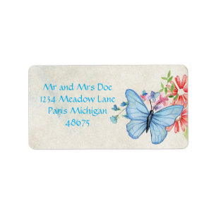 Étiquettes de adresse/papillon et fleurs