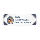 Étiquettes de adresse photo à la mode Denim Birthd (Devant)