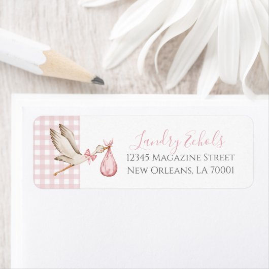 Étiquettes de adresse Preppy Southern Pink Stork (En situation)