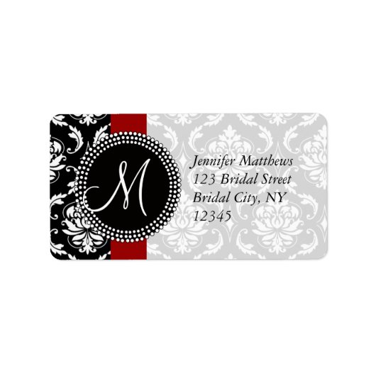 Étiquettes de adresse Red Black Damask pour Mariag (Devant)