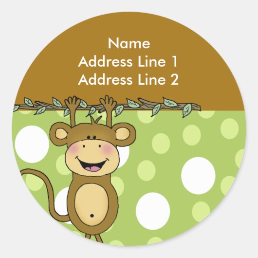 ÉTIQUETTES DE ADRESSE RONDS Bébé singe (Devant)