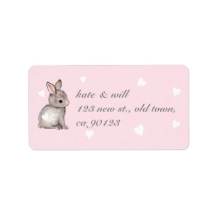 Étiquettes de adresse roses de coeur de lapin