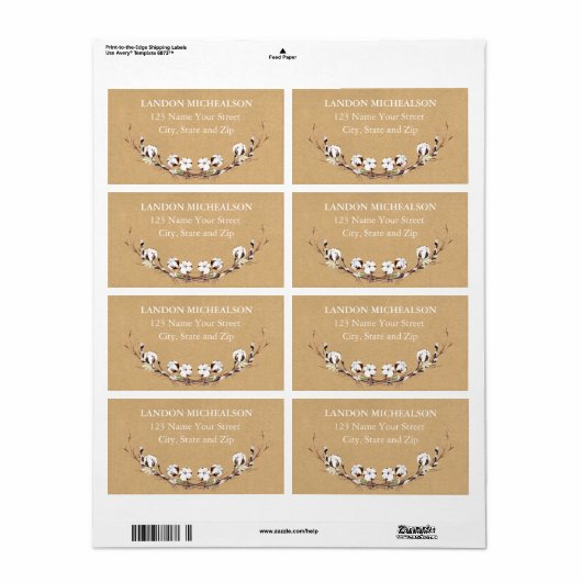 Étiquettes de adresse rustiques de coton (Feuille entière)