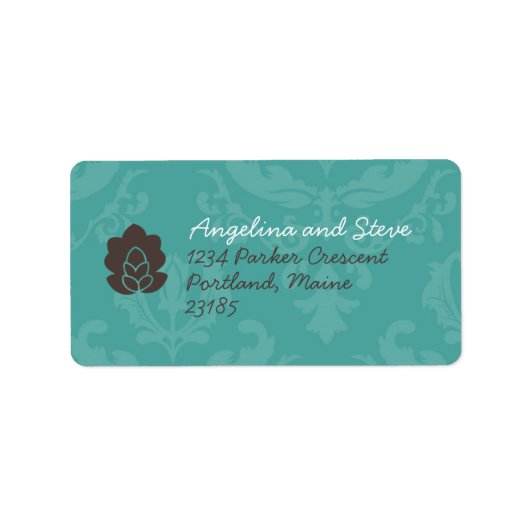 étiquettes de adresse turquoises Damask (Devant)