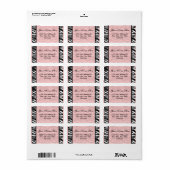 Étiquettes de adresse Zèbre rose doux (Feuille entière)