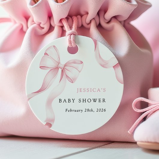 Étiquettes de Baby shower de ruban rose