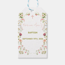 Étiquettes de baptême florales roses en acrylique