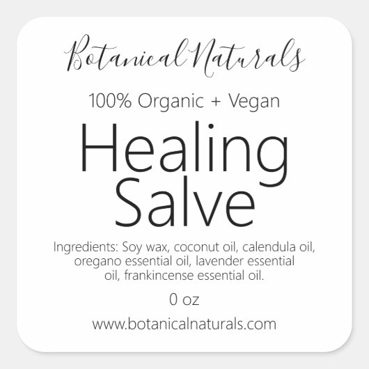 Étiquettes de baume de guérison biologique Pure Ve (Devant)