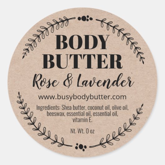 Étiquettes de Beurre de corps artisanal Kraft natu (Devant)