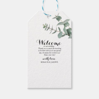 Étiquettes de bienvenue pour mariage avec verdure
