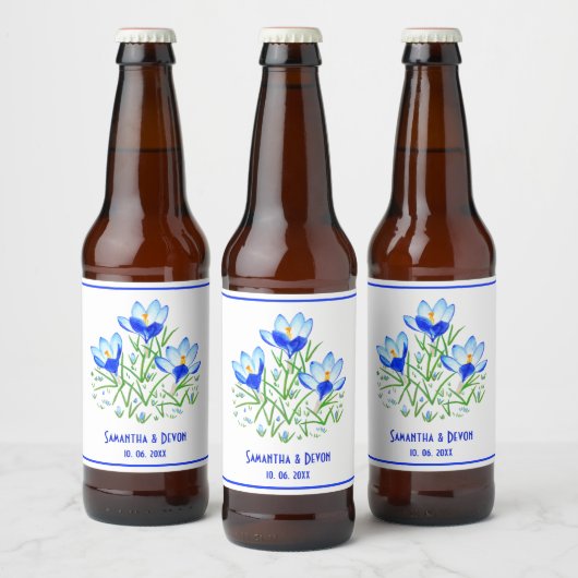 Étiquettes de bière Mariage Blanc Crocus Bleus (Bouteilles)