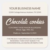 Étiquettes de biscuits au chocolat selon la loi du