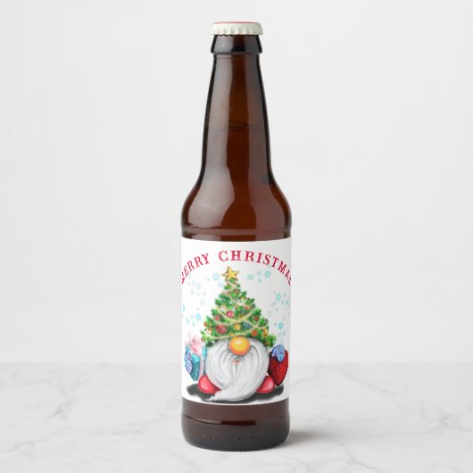 Étiquettes de bouteille de Noël Gnome (Devant)
