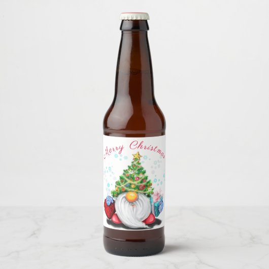 Étiquettes de bouteille de Noël Gnome avec cadeaux (Devant)