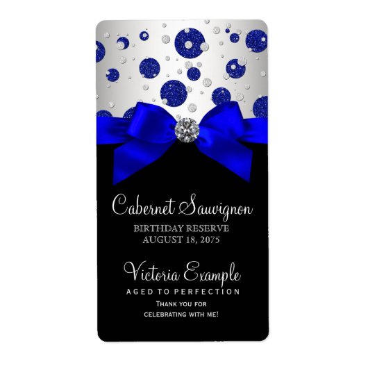 Étiquettes de bouteille de vin bleu royal argent (Devant)