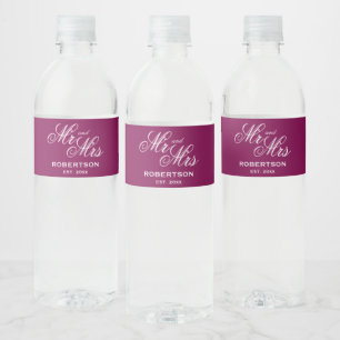 Étiquettes de bouteille d'eau bordeaux de mariage 