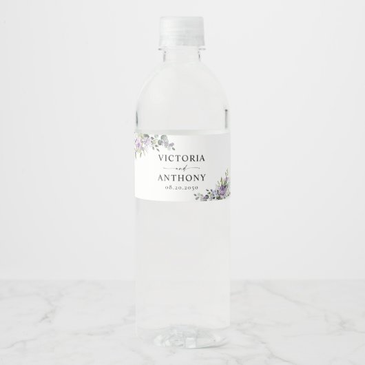 Étiquettes de Bouteille d'Eau de Mariage Fleurales (Devant)