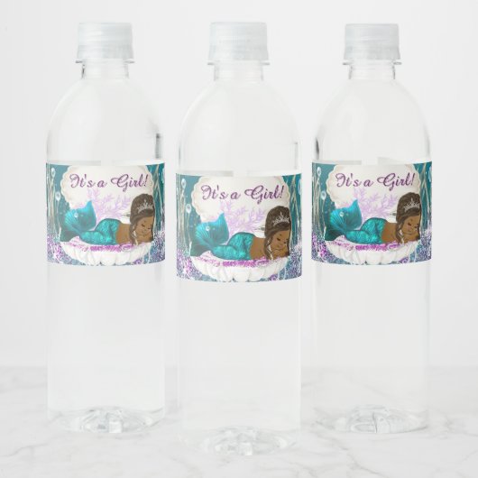Étiquettes de bouteille d'eau de sirène afro-améri (Bouteilles)