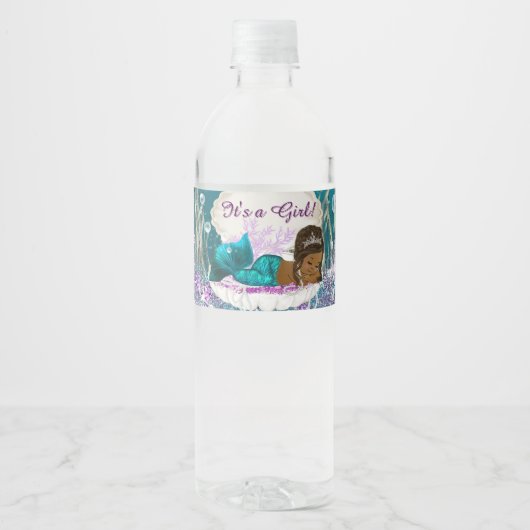 Étiquettes de bouteille d'eau de sirène afro-améri (Devant)