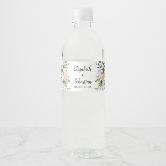 Étiquettes de bouteille d'eau Mariage rose vif (Devant)