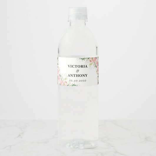 Étiquettes de bouteille d'eau Mariage rose vif (Devant)