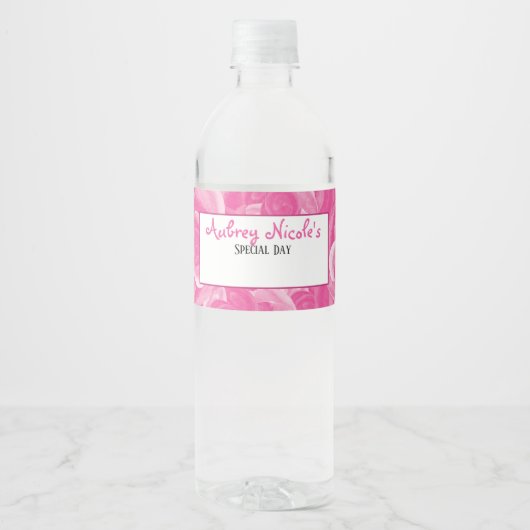Étiquettes de bouteille d'eau Rose Pâle Inscriptib (Devant)