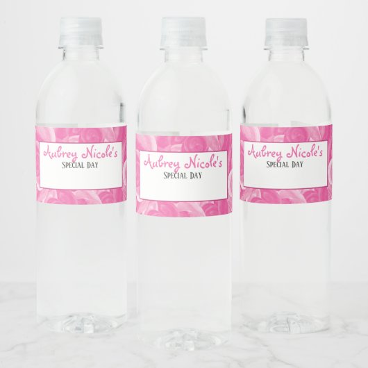 Étiquettes de bouteille d'eau rose rose écriture (Bouteilles)