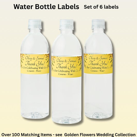 Étiquettes de bouteille, fleur jaune doré