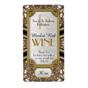 Étiquettes de bouteilles de vin Black Gold Sparkle