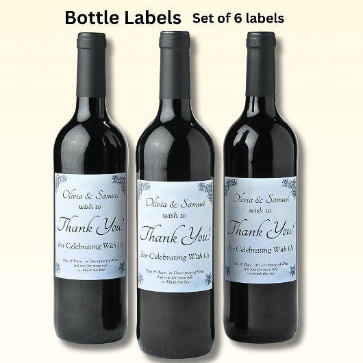 Étiquettes de bouteilles de vin - Mariage Blue Peo