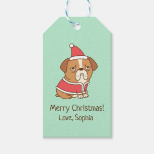 Étiquettes de cadeau Bulldog Santa Noël