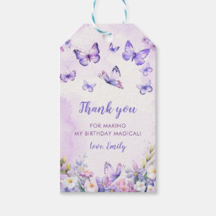 Étiquettes de cadeau d'anniversaire papillon flora