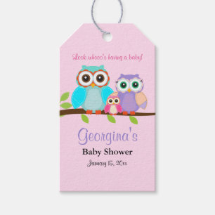 Étiquettes de cadeau de baby shower Fille Chouette