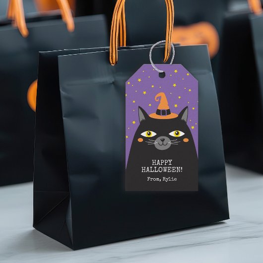 Étiquettes de cadeau de chat noir Halloween