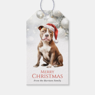 Étiquettes de cadeau de chien Pit Bull de Noël