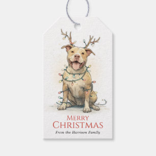 Étiquettes de cadeau de chien Pit Bull de Noël