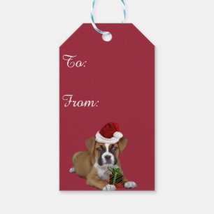 Étiquettes de cadeau de chiot de boxeur de Noël